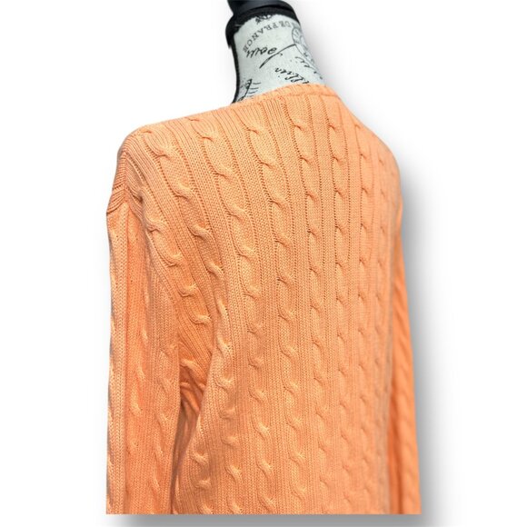 Vintage Ralph Lauren Sport Orange Cable Knit V-Neck Sweater Preppy Coastal XL - Picture 6 of 8